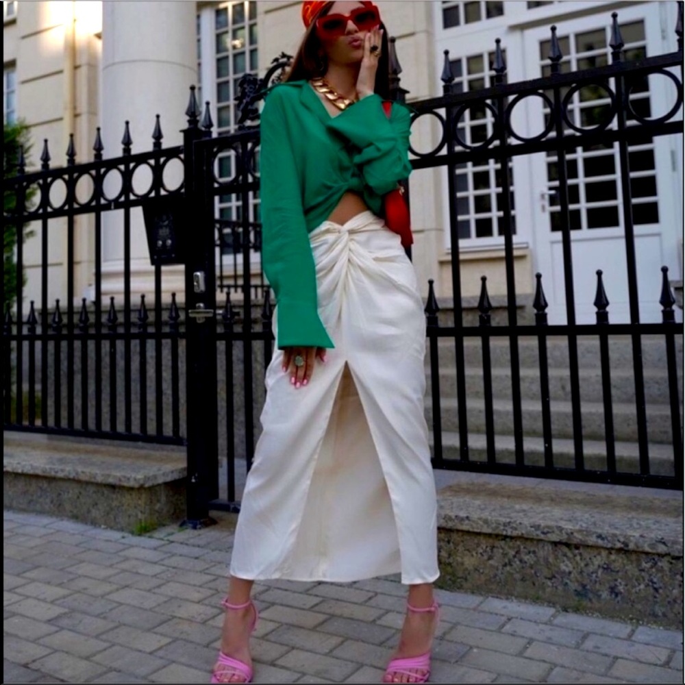 Zara Satin Effect Knotted Midi Skirt